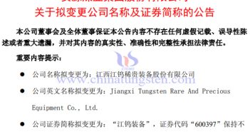 安源煤業:擬更名為“江鎢裝備” 安源煤業擬更名為江鎢裝備的公告